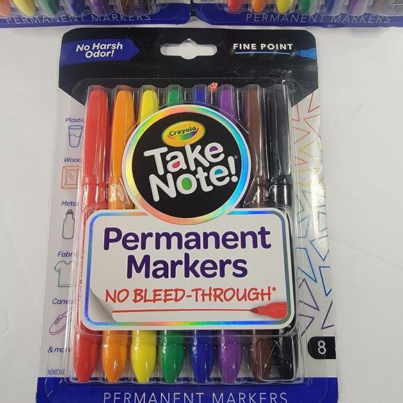 Crayola Take Note Low Odor Fine Point Permanent Markers 8 Different Colors Lot 3 - Picture 2 of 6